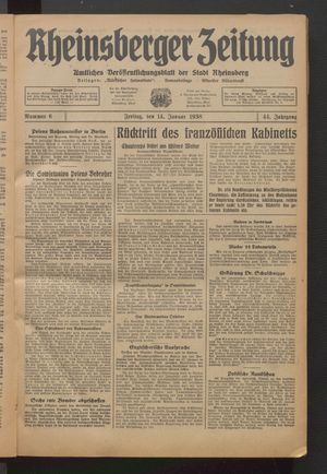 Rheinsberger Zeitung vom 14.01.1938