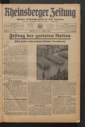 Rheinsberger Zeitung vom 31.01.1938