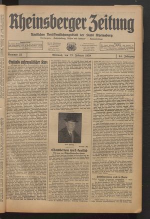 Rheinsberger Zeitung vom 23.02.1938