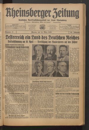 Rheinsberger Zeitung vom 14.03.1938