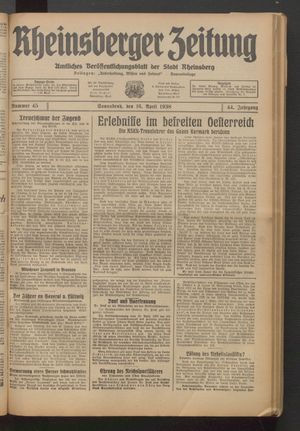 Rheinsberger Zeitung vom 16.04.1938
