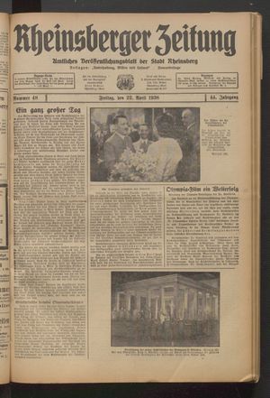 Rheinsberger Zeitung vom 22.04.1938