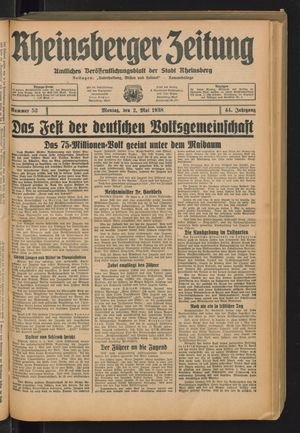 Rheinsberger Zeitung vom 02.05.1938