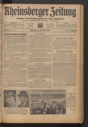 Rheinsberger Zeitung on May 18, 1938