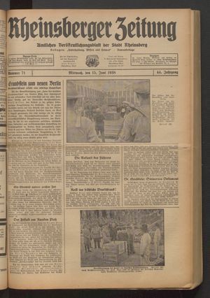 Rheinsberger Zeitung vom 15.06.1938