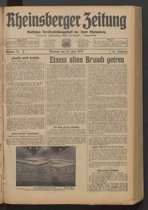 Rheinsberger Zeitung vom 22.06.1938