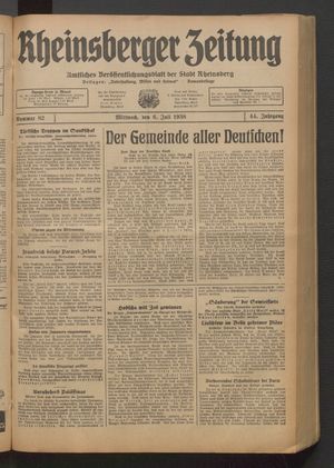 Rheinsberger Zeitung vom 06.07.1938
