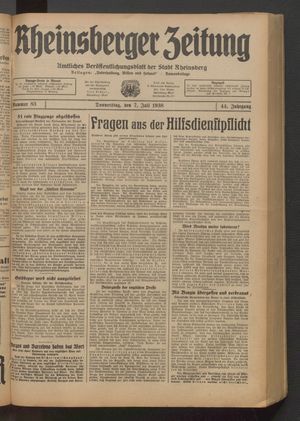 Rheinsberger Zeitung vom 07.07.1938