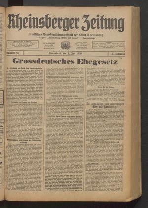 Rheinsberger Zeitung vom 09.07.1938