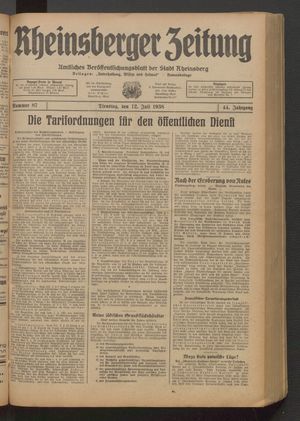 Rheinsberger Zeitung vom 12.07.1938