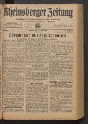 Rheinsberger Zeitung vom 18.07.1938
