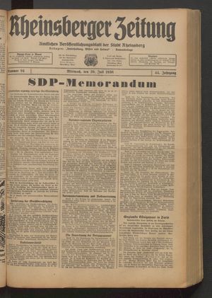 Rheinsberger Zeitung vom 20.07.1938