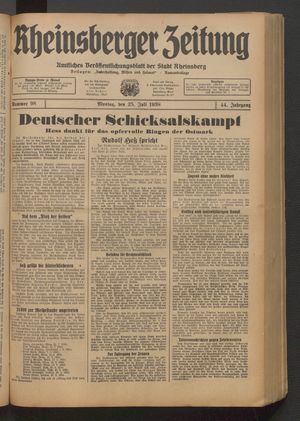 Rheinsberger Zeitung vom 25.07.1938