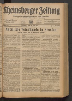 Rheinsberger Zeitung vom 30.07.1938
