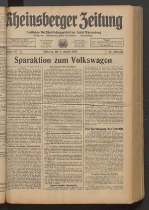 Rheinsberger Zeitung on Aug 2, 1938