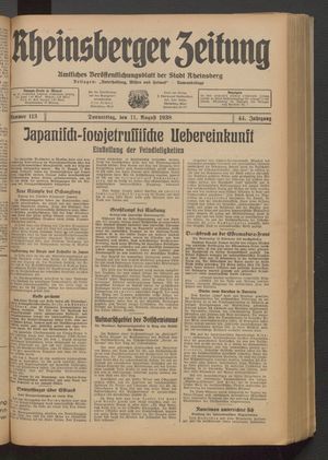 Rheinsberger Zeitung vom 11.08.1938