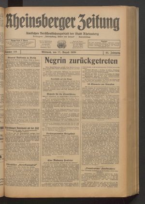 Rheinsberger Zeitung vom 17.08.1938