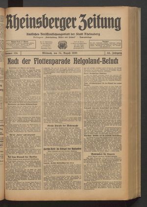 Rheinsberger Zeitung vom 24.08.1938