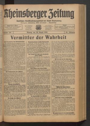 Rheinsberger Zeitung vom 29.08.1938