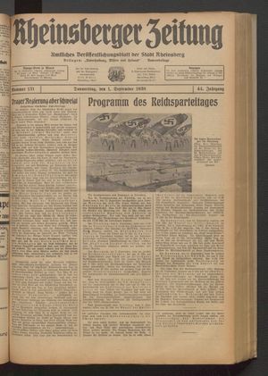 Rheinsberger Zeitung vom 01.09.1938
