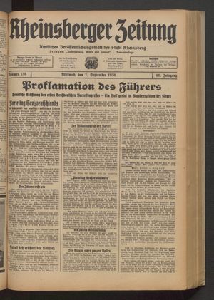Rheinsberger Zeitung vom 07.09.1938