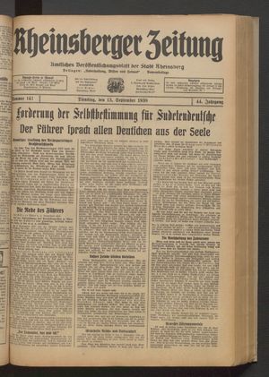 Rheinsberger Zeitung vom 13.09.1938