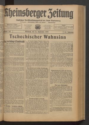 Rheinsberger Zeitung vom 14.09.1938