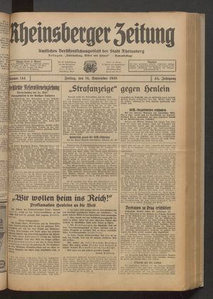 Rheinsberger Zeitung vom 16.09.1938