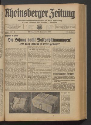 Rheinsberger Zeitung vom 19.09.1938