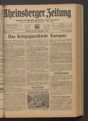 Rheinsberger Zeitung vom 20.09.1938