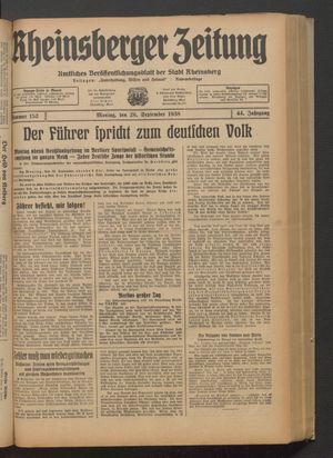 Rheinsberger Zeitung vom 26.09.1938