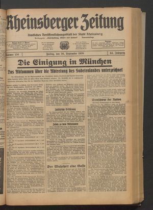 Rheinsberger Zeitung vom 30.09.1938
