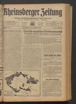 Rheinsberger Zeitung vom 01.10.1938
