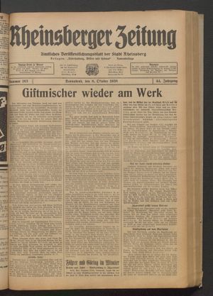 Rheinsberger Zeitung vom 08.10.1938