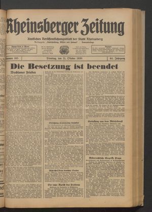 Rheinsberger Zeitung vom 11.10.1938