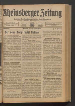 Rheinsberger Zeitung vom 12.10.1938