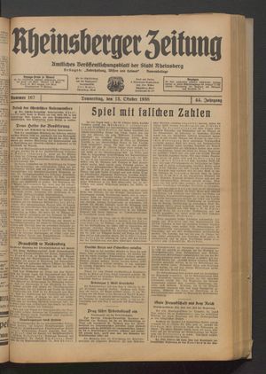 Rheinsberger Zeitung vom 13.10.1938
