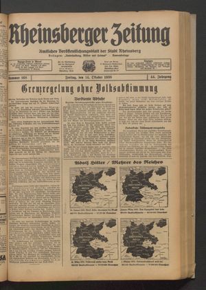 Rheinsberger Zeitung vom 14.10.1938