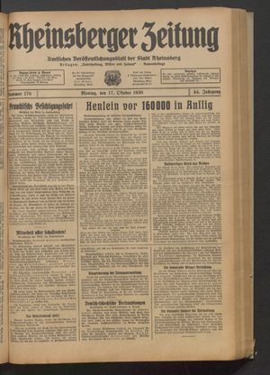 Rheinsberger Zeitung on Oct 17, 1938