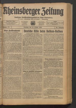Rheinsberger Zeitung vom 18.10.1938