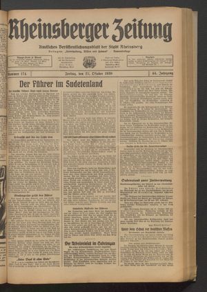 Rheinsberger Zeitung vom 21.10.1938
