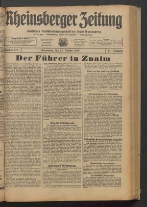 Rheinsberger Zeitung vom 27.10.1938