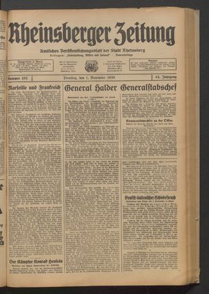 Rheinsberger Zeitung vom 01.11.1938