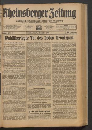 Rheinsberger Zeitung vom 08.11.1938