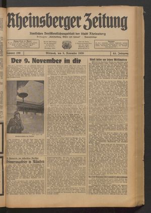 Rheinsberger Zeitung vom 09.11.1938