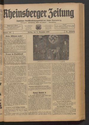 Rheinsberger Zeitung vom 11.11.1938