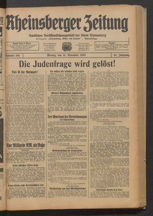 Rheinsberger Zeitung vom 14.11.1938