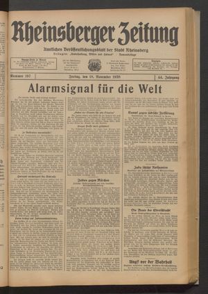 Rheinsberger Zeitung vom 18.11.1938