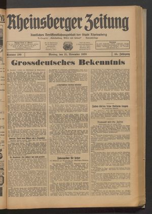 Rheinsberger Zeitung vom 21.11.1938