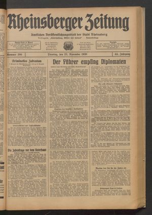 Rheinsberger Zeitung vom 22.11.1938